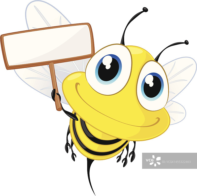 蜜蜂举着一个空白的牌子图片素材