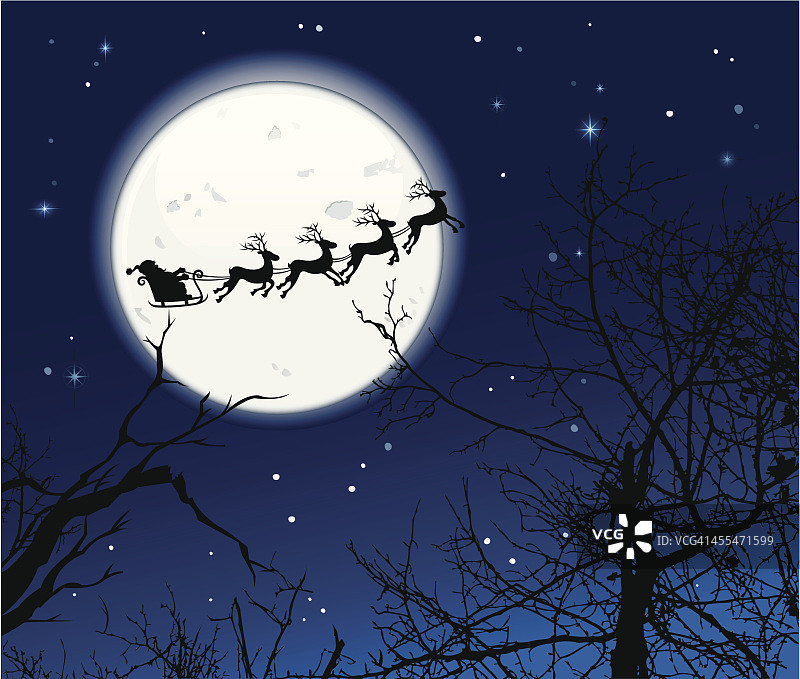圣诞老人的雪橇在月光下图片素材