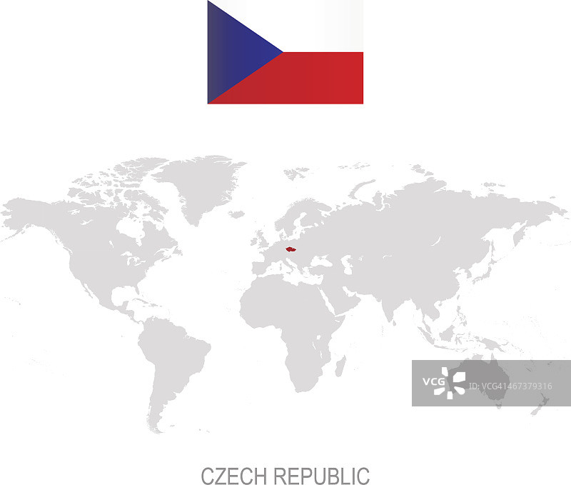 捷克共和国国旗和世界地图上的名称图片素材