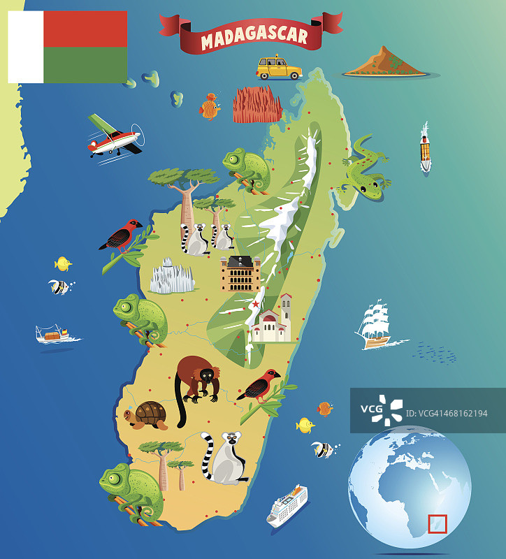 马达加斯加卡通地图图片素材