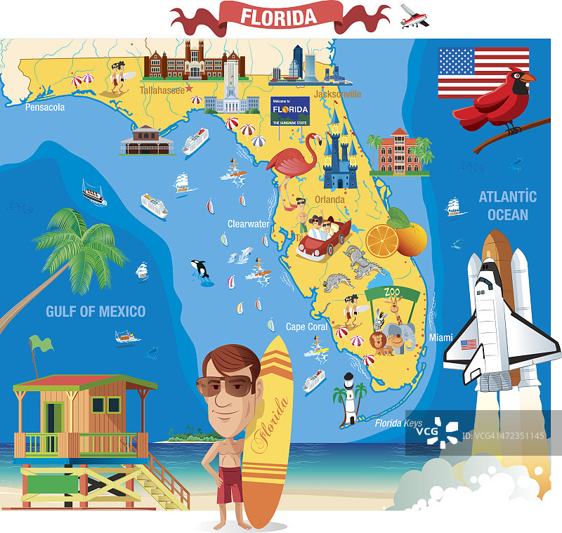 佛罗里达卡通地图图片素材