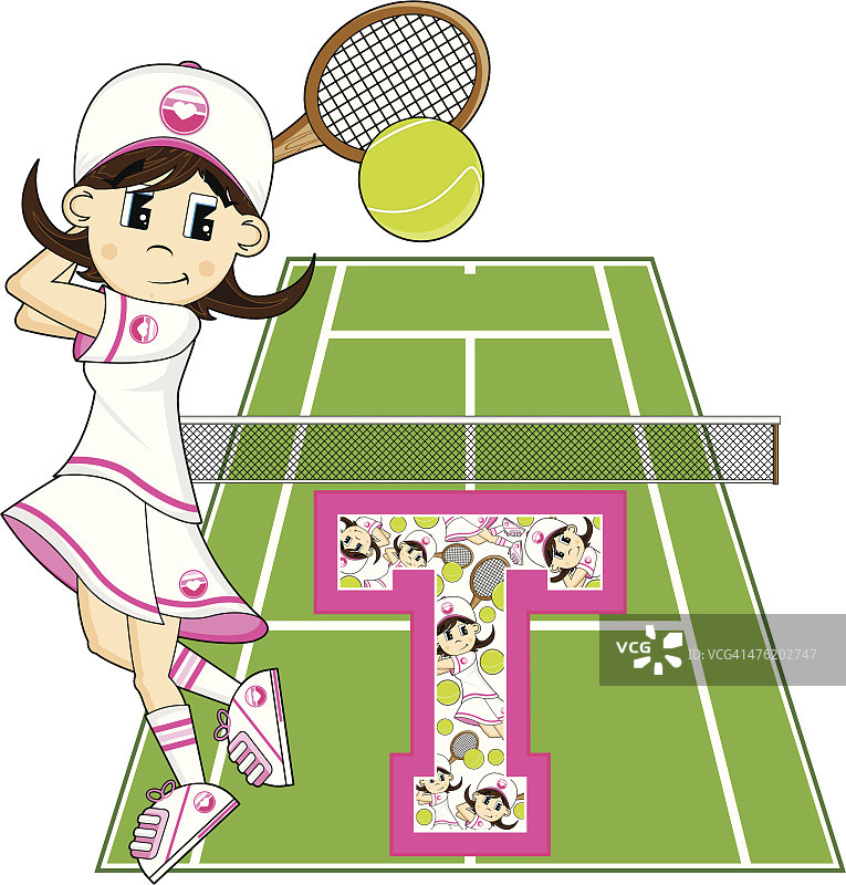 网球女孩学习字母T图片素材