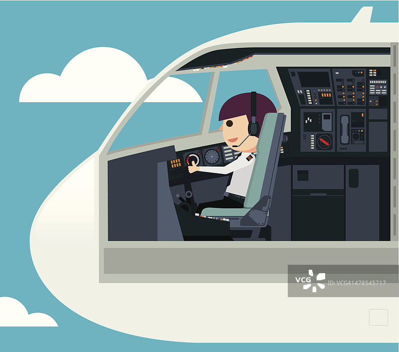 飞行员在驾驶舱-插图图片素材