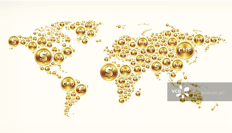 世界地图与货币硬币按钮图片素材