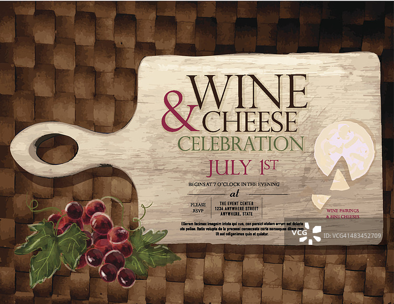 葡萄酒和奶酪派对邀请设计模板图片素材