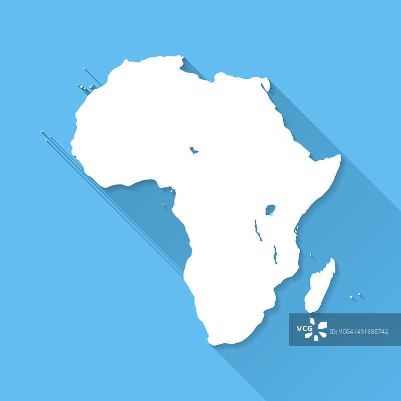蓝色背景，长阴影，平面设计的非洲地图图片素材