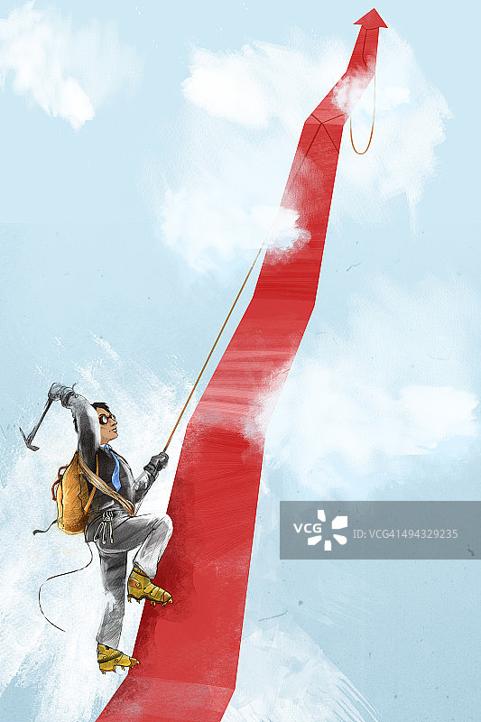 人在云中攀登红箭，描绘志向的概念图片素材