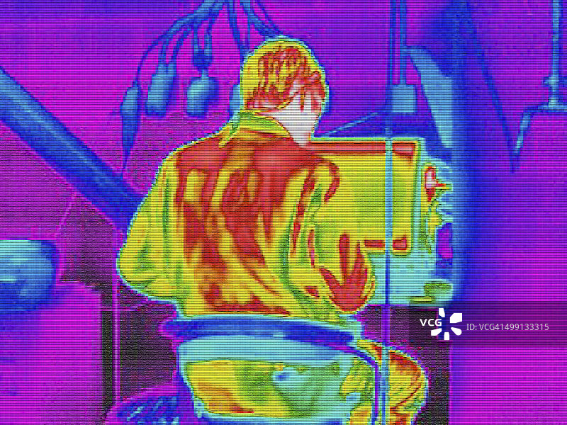 计算机工作站工作人员红外热成像及热损失图片素材