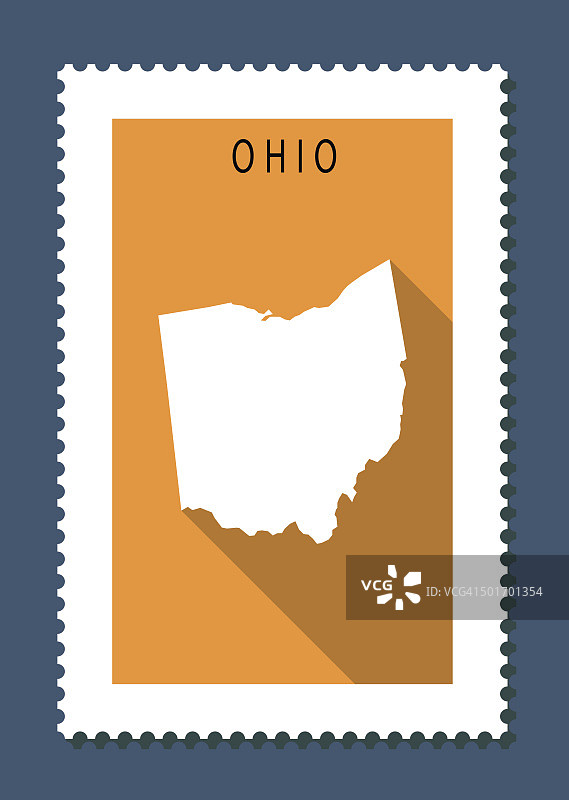 俄亥俄地图橙色背景，长影子，平面设计，邮票图片素材