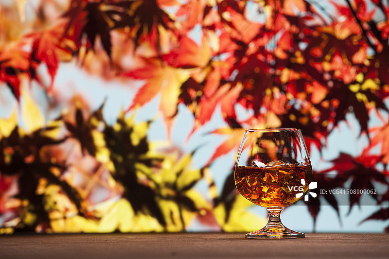 枫叶背景的威士忌图片素材
