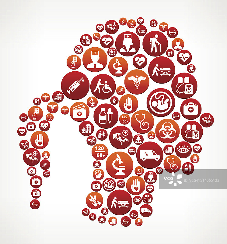 女性头部保健和医疗红色按钮模式图片素材