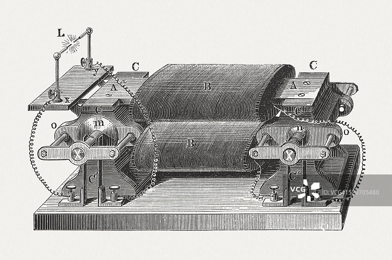 电磁机器由威廉拉德，木刻，出版于1880年图片素材