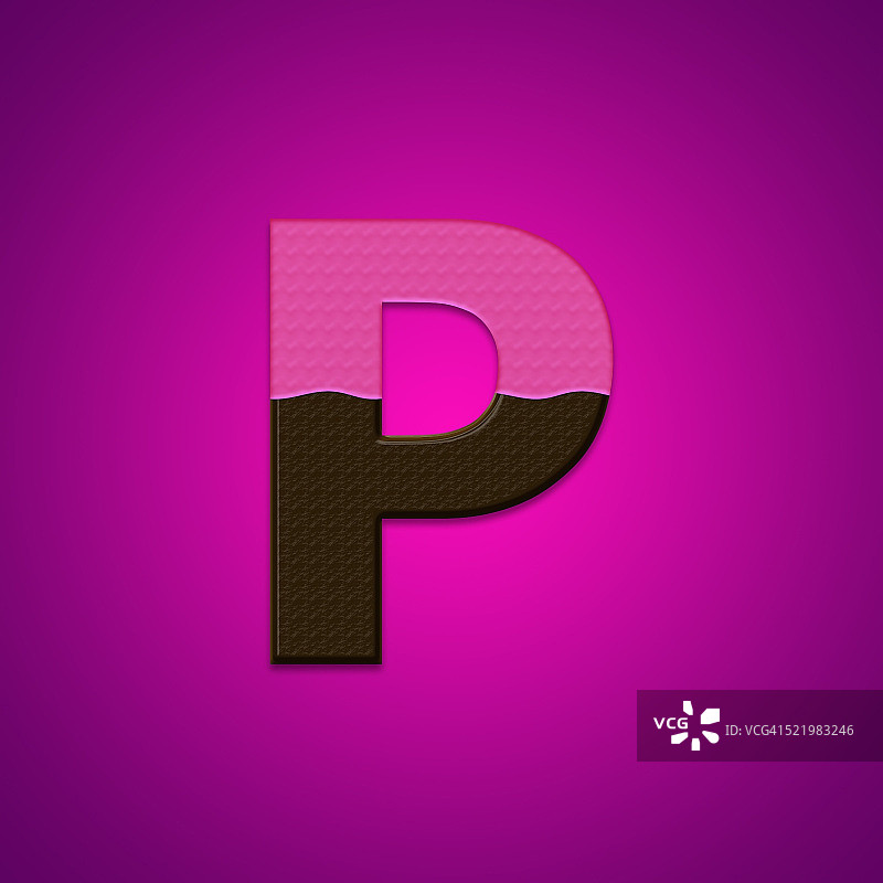 在粉红色背景上孤立的P个巧克力糖果字母图片素材