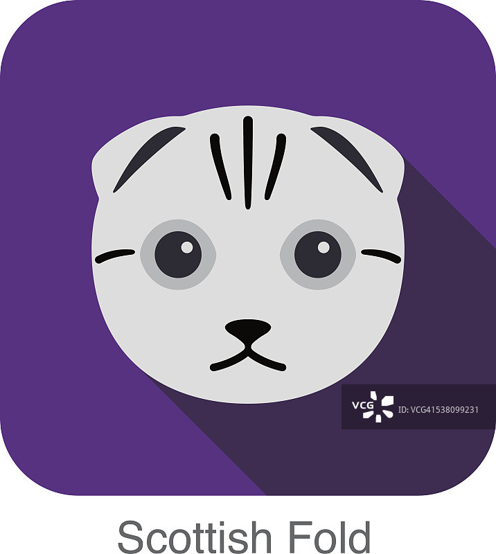 苏格兰折，猫品种脸卡通平面图标设计图片素材