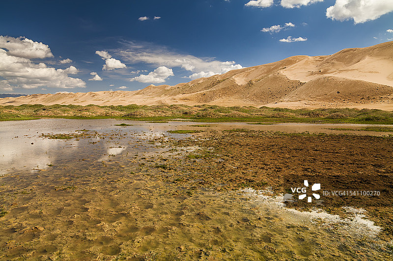 戈壁沙漠中的一个湖泊图片素材