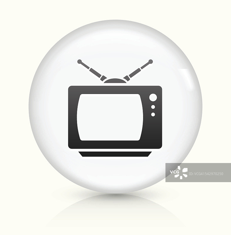 电视盒图标上的白色圆形矢量按钮图片素材