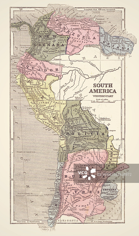 南美地图1855年图片素材