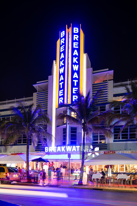 酒店霓虹灯照明，海洋驱动器，南海滩，迈阿密，佛罗里达，美国图片素材