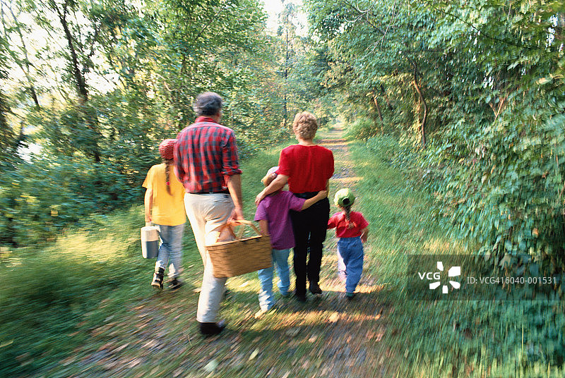 森林中的家庭散步图片素材