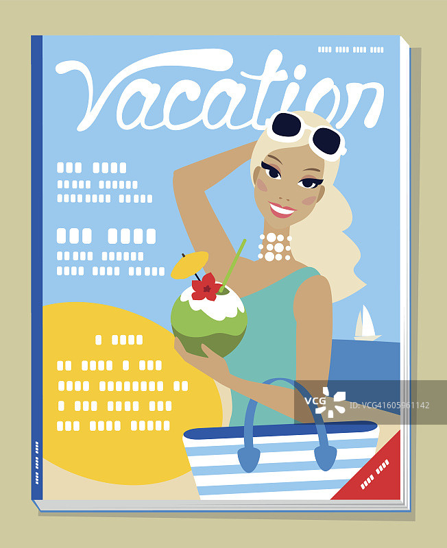 杂志封面上一个度假的女人的插图图片素材