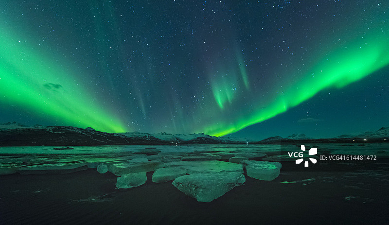 冰岛的巨大冰川和极光图片素材