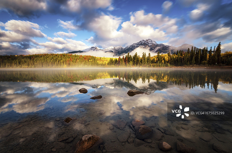加拿大，贾斯珀国家公园，贾斯珀，金字塔山，早晨的帕特丽夏湖图片素材