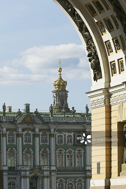 俄罗斯，圣彼得堡，冬宫艾尔米塔什博物馆从胜利拱门图片素材