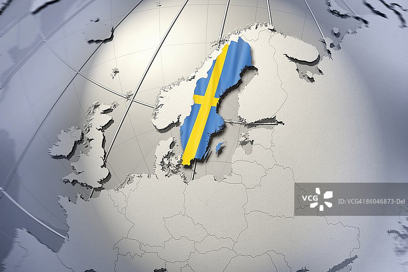 瑞典在地球上的形状和旗号图片素材