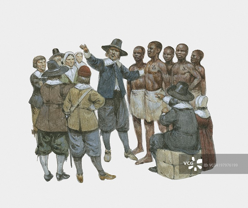 一名男子在人民市场上出售非洲奴隶图片素材