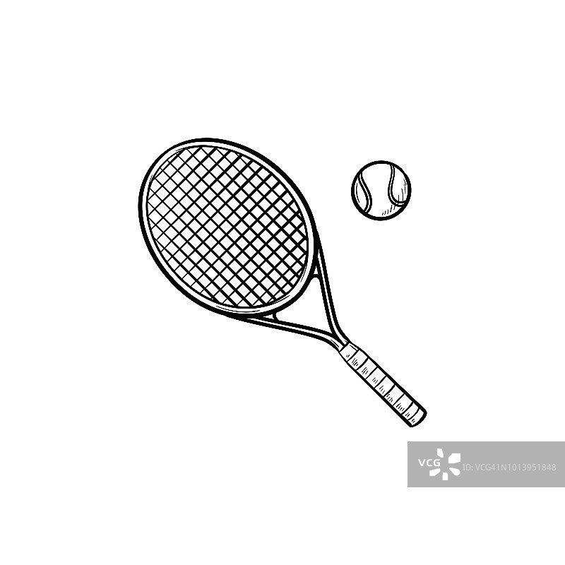 网球拍手绘轮廓涂鸦图标图片素材
