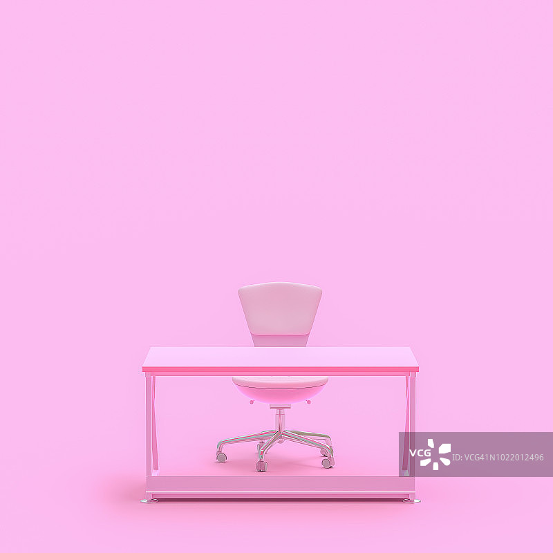 简约的概念，粉红色的办公桌，桌子和椅子图片素材