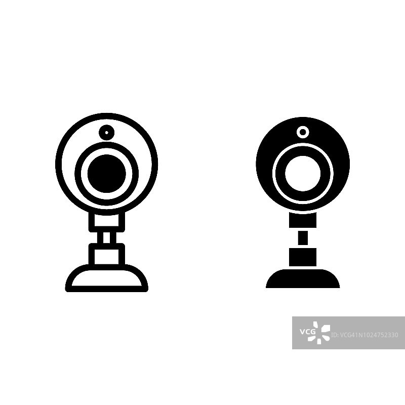 网络摄像机线和字形图标。聊天相机矢量插图孤立在白色。设备轮廓风格设计，为网页和应用设计。Eps 10。图片素材