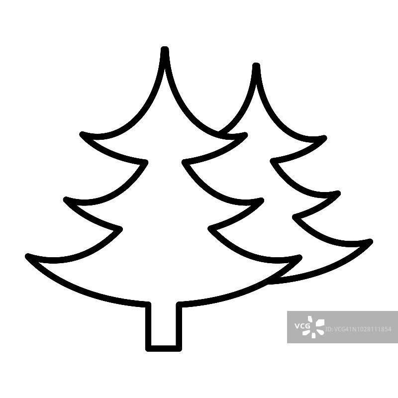 杉树细线图标。云杉矢量插图孤立在白色。针叶树轮廓风格设计，为网页和应用设计。Eps 10。图片素材
