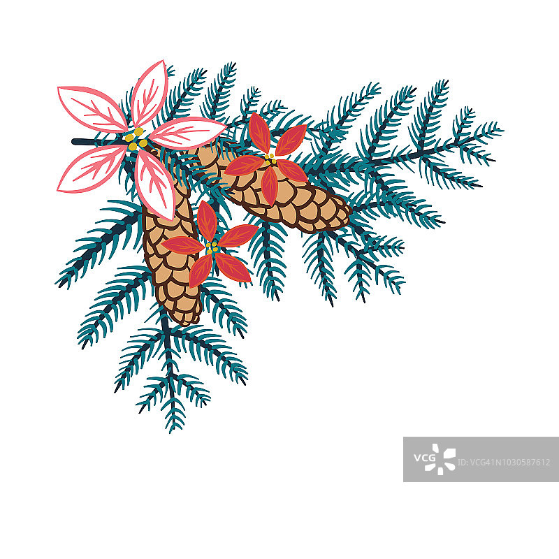 与常青树和冬青的季节性圣诞元素图片素材