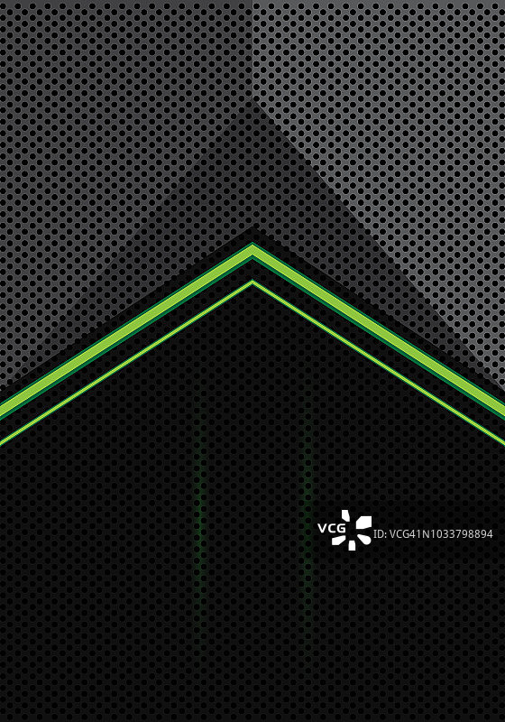抽象的绿色光箭头灰黑色圆网格三维设计现代未来主义背景矢量插图。图片素材