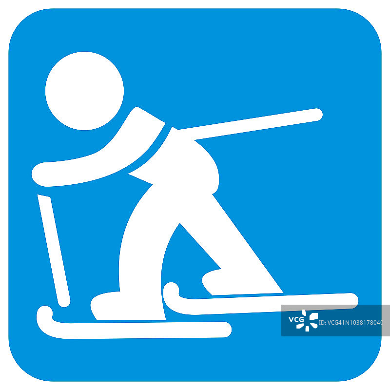 越野滑雪者在蓝色框架图片素材