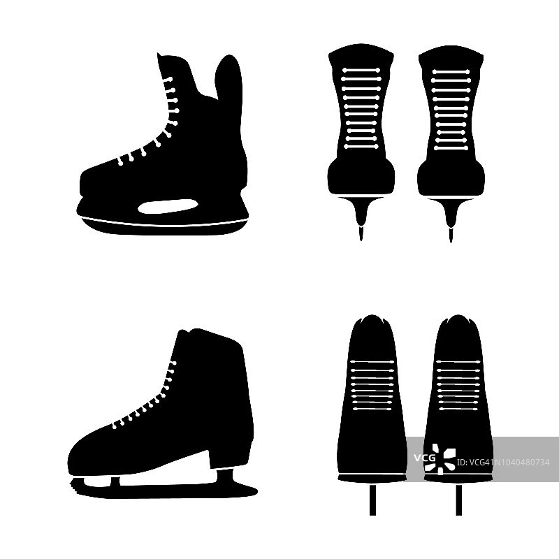 溜冰鞋图标，剪影在白色的背景图片素材