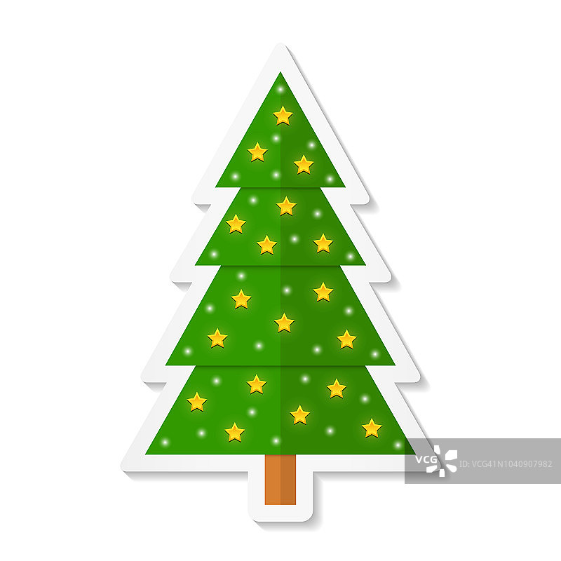 抽象装饰圣诞树贴纸2孤立在白色的背景。图片素材