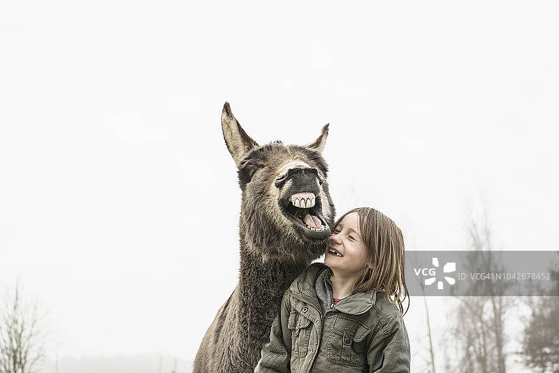 顽皮的女孩和驴子图片素材