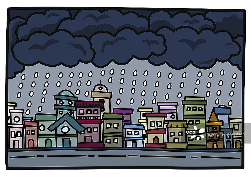 雨中的小镇图片素材