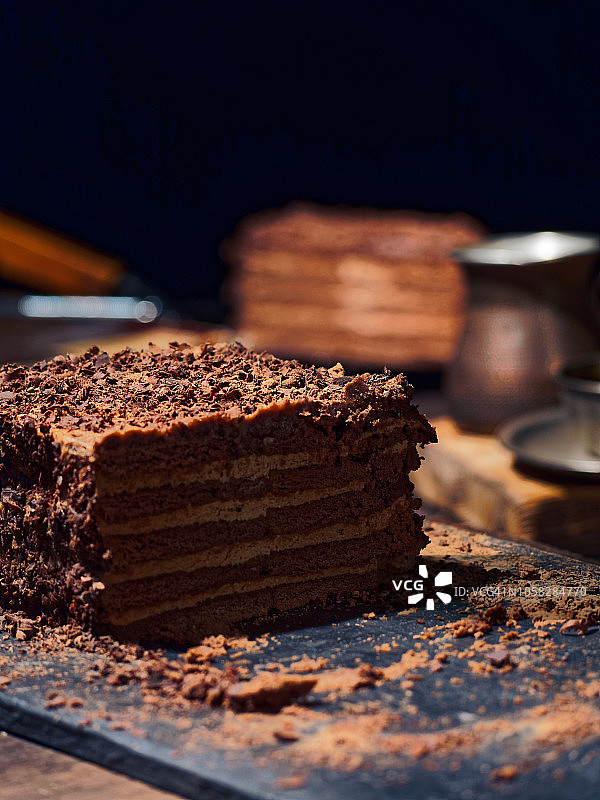 自制巧克力蛋糕和咖啡图片素材