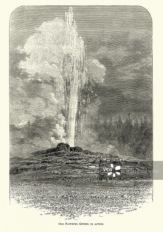 老忠实喷泉，黄石公园19世纪图片素材
