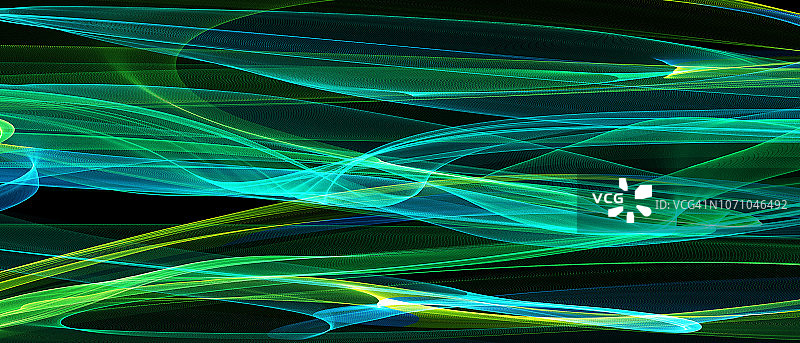 抽象的绿波，孤立在黑色背景上图片素材