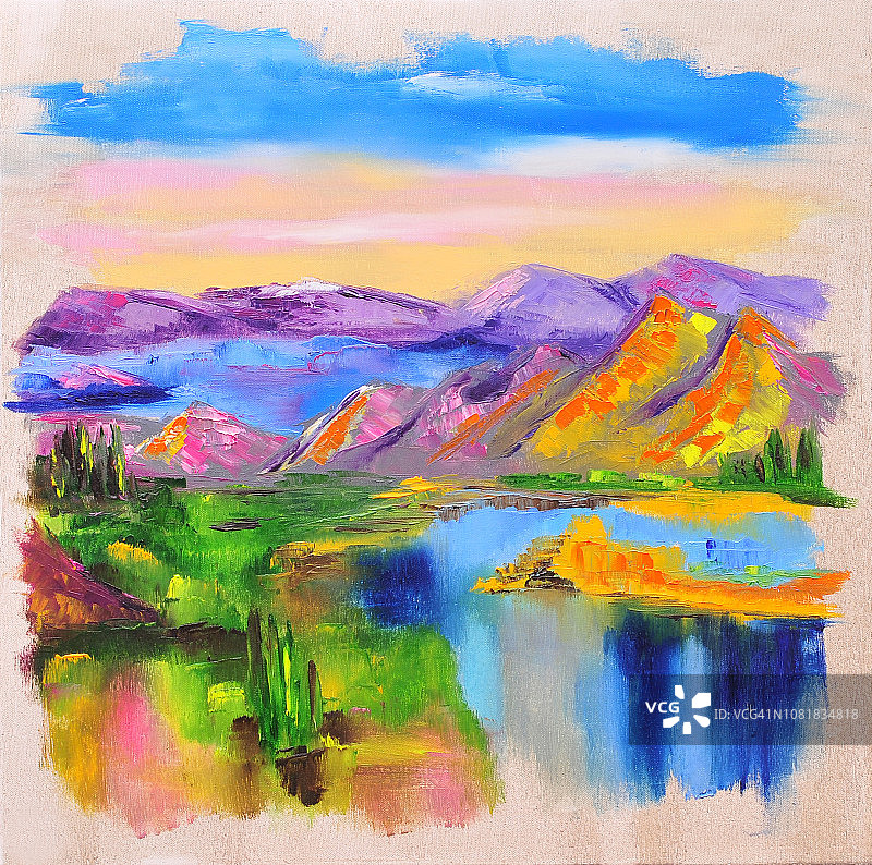 色彩抽象山水当代艺术绘画图片素材