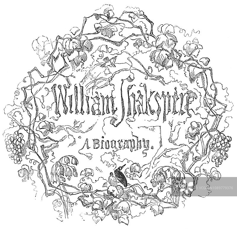 威廉·莎士比亚(莎士比亚)在错综复杂的花卉设计图片素材