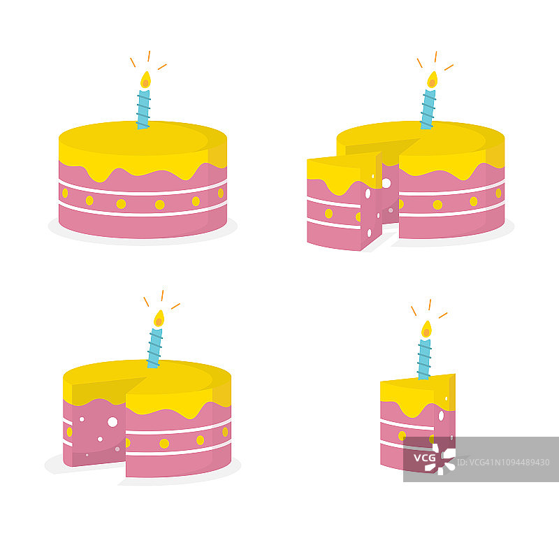 生日蛋糕图标和平面设计快乐。切片蛋糕矢量设计和白色背景。图片素材