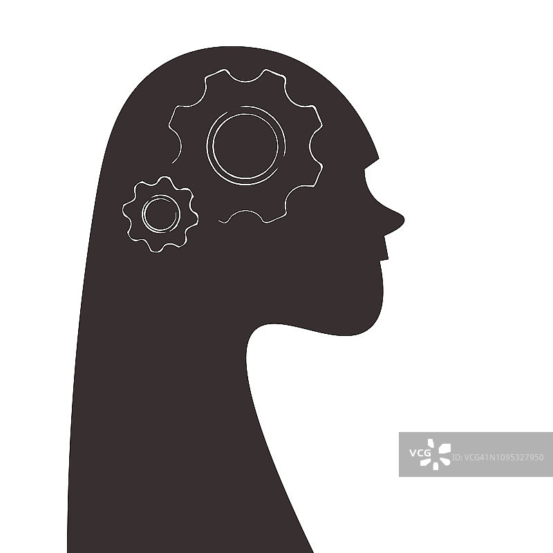 女性头部轮廓与齿轮图标图片素材