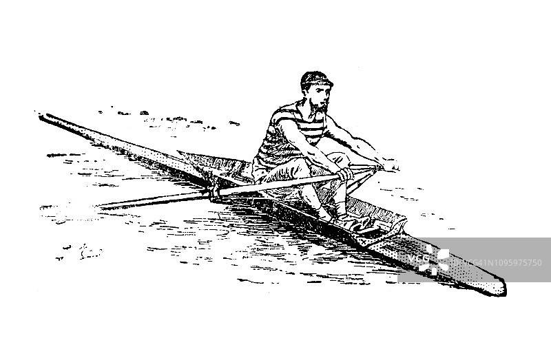 古董古老的法国雕刻插图:独木舟/划艇图片素材