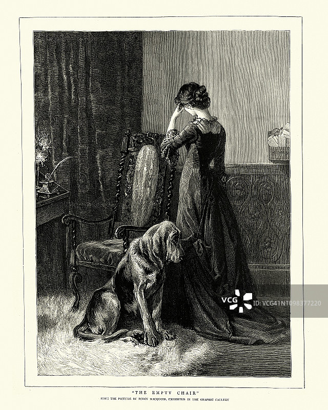 维多利亚时代的一个女人哀悼失去她的丈夫和她的狗图片素材