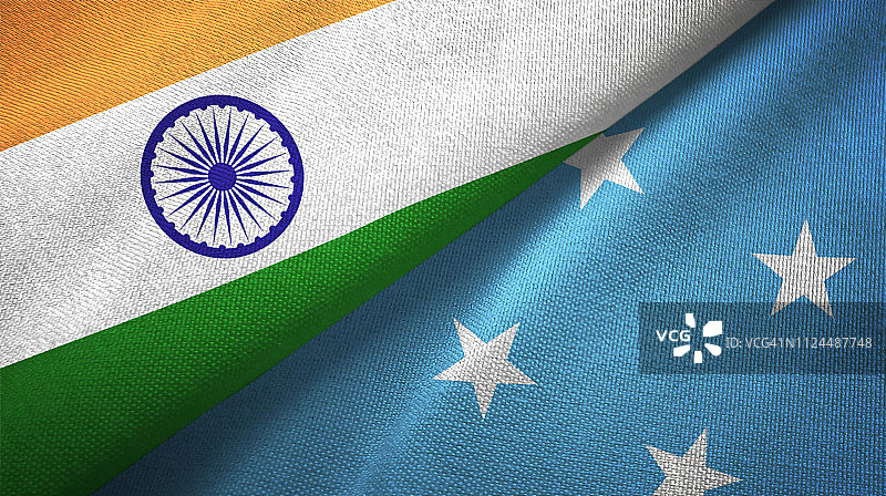 密克罗尼西亚和印度两国国旗一起织布，织物质地图片素材